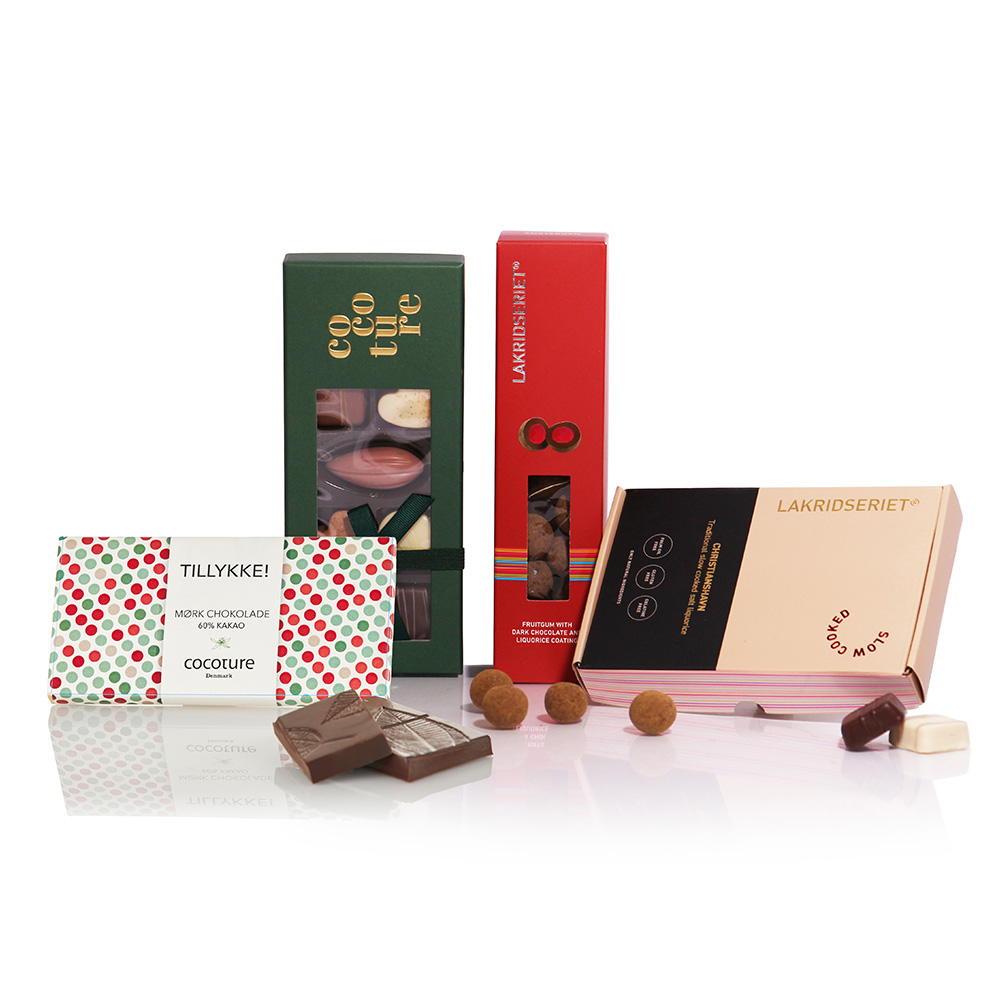 "Tillykke" - gavesæt med chokolade og lakrids