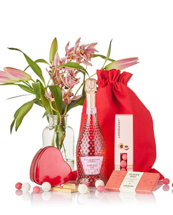Valentinspakke 1 m/ vin, champagnetrøfler, chokolade & sød lakrids