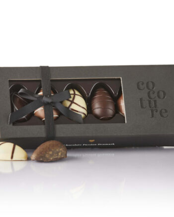 Mix af marcipanæg & fyldte chokoladeæg i sort Cocoture æske - 75g