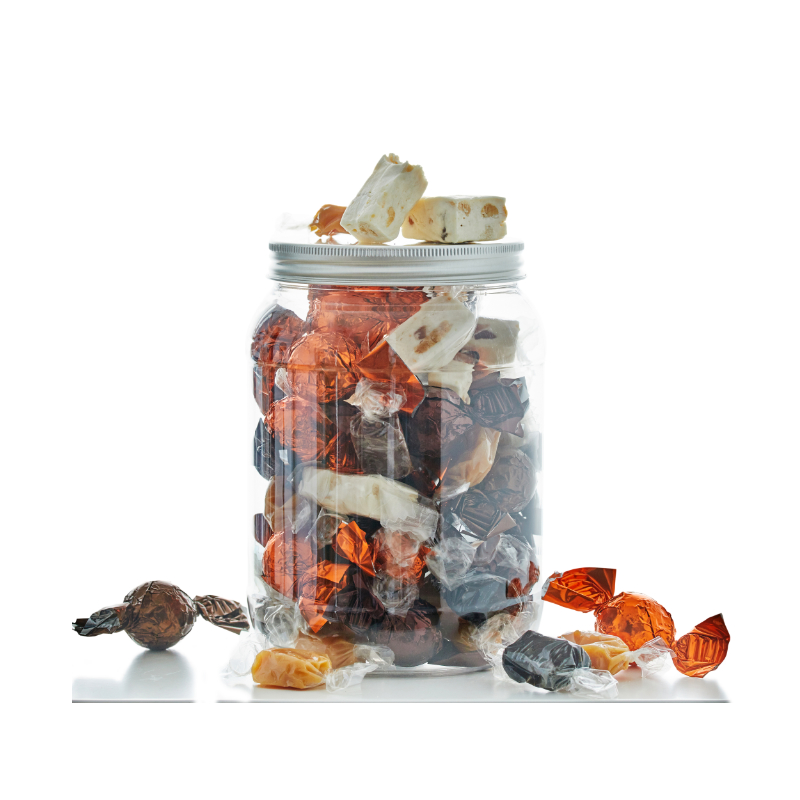Mix af fyldte chokoladekugler, fransk nougat & karamelmix - 500 g