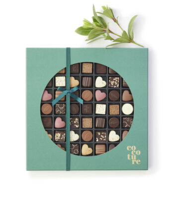49 stykker fyldte chokolader i grøn Cocoture æske