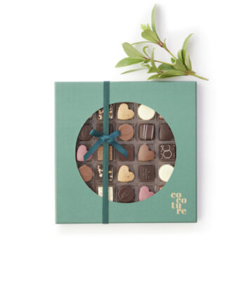 25 stykker fyldte chokolader i grøn Cocoture æske