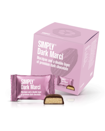 Simply® Dark Marci - Cube med bites | Marcipan og et dobbelt lag premium mørk chokolade