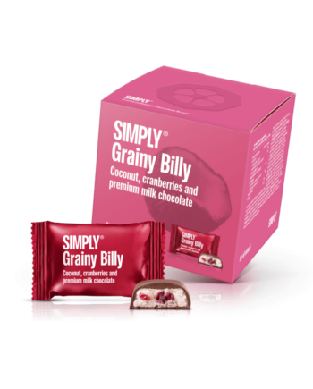 Simply® Grainy Billy - Cube med bites | Kokos, tranebær og premium mælkechokolade