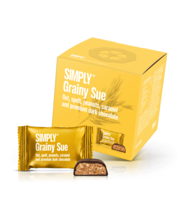 Simply® Grainy Sue - Cube med bites | Havre, spelt, karamel, peanuts og premium mørk chokolade