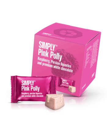 Simply® Pink Polly - Cube med bites | Hindbær, persisk lakrids og premium hvid chokolade